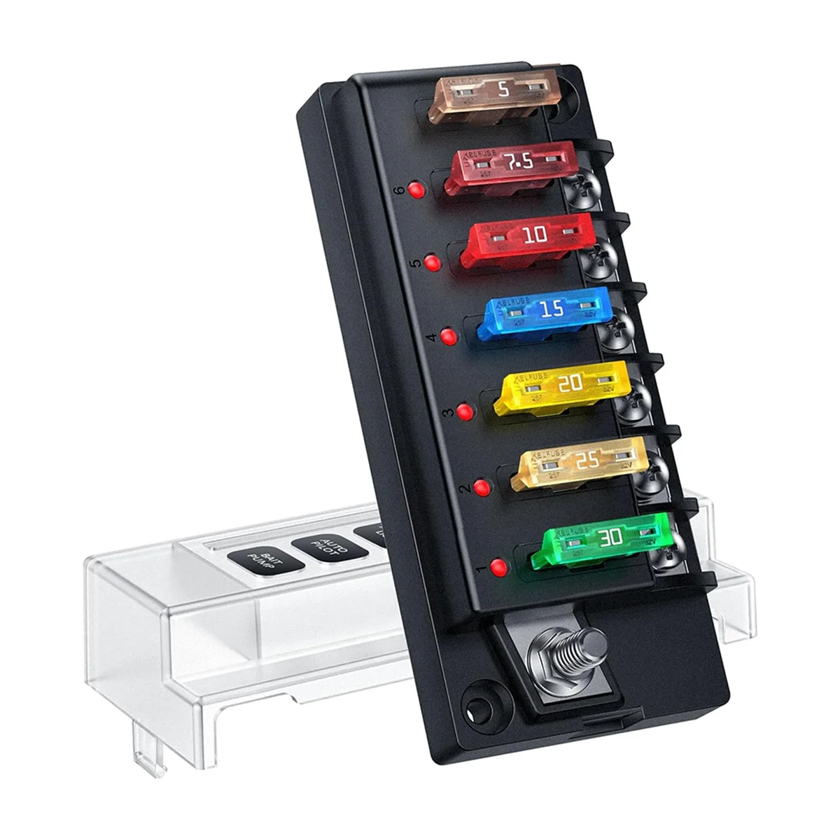 

12V Fuse Block,6 Circuit Blade Fuse Box Kit with LED Indicator,ATO Blade Fuse Block with Cover,Fuse Panel Relay Box Kit