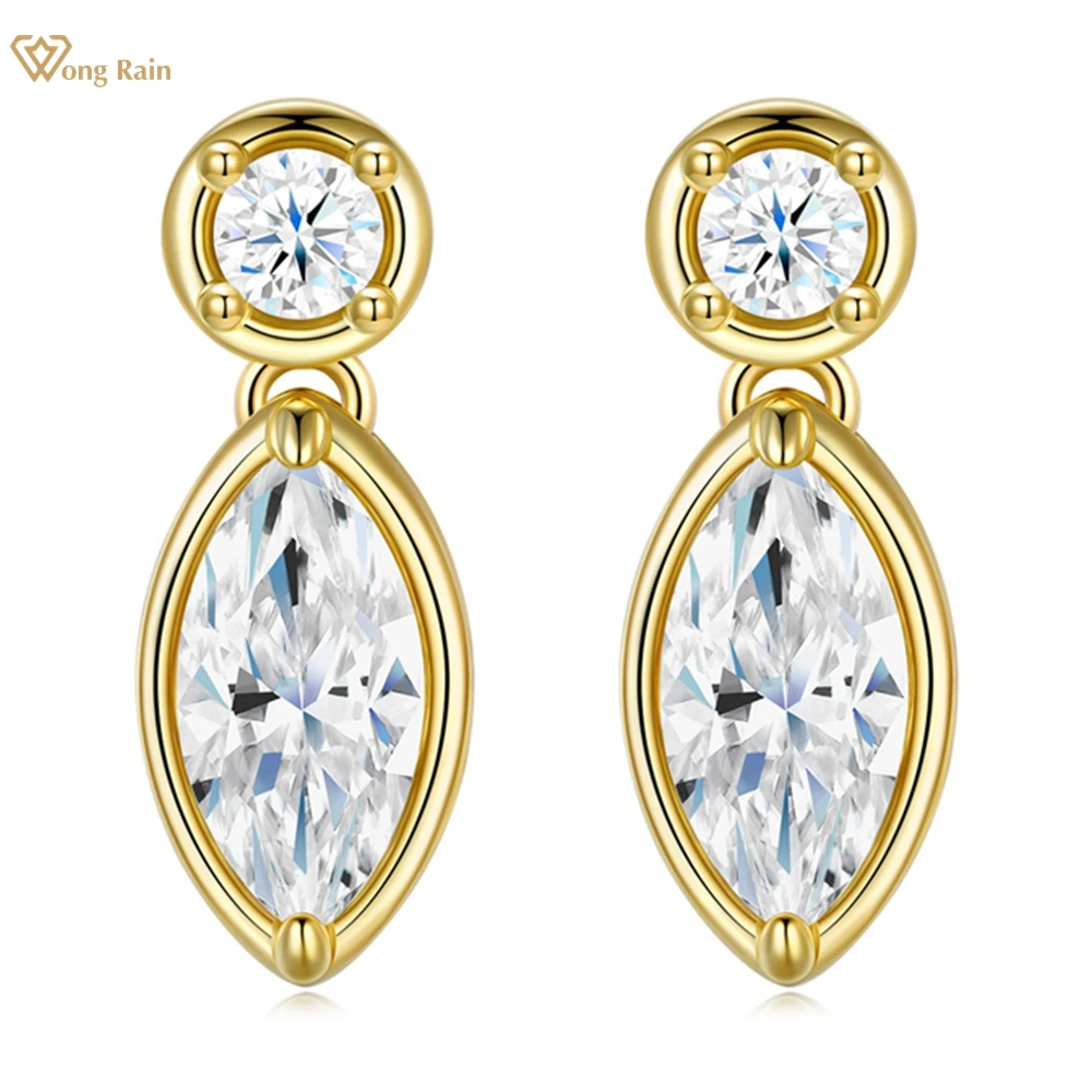 

Wong Rain 925 Sterling Silver VVS1 3EX D Color Marquise Cut 5*10 MM Real Moissanite Diamond Gems Ear Studs Earrings Fine Jewelry