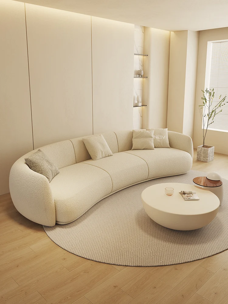 BAIYI Curved Boucle Sofa, Cream White 3-Seater Couch, Modern Minimalist Living Room Sofa, Luxury Curved Sectional