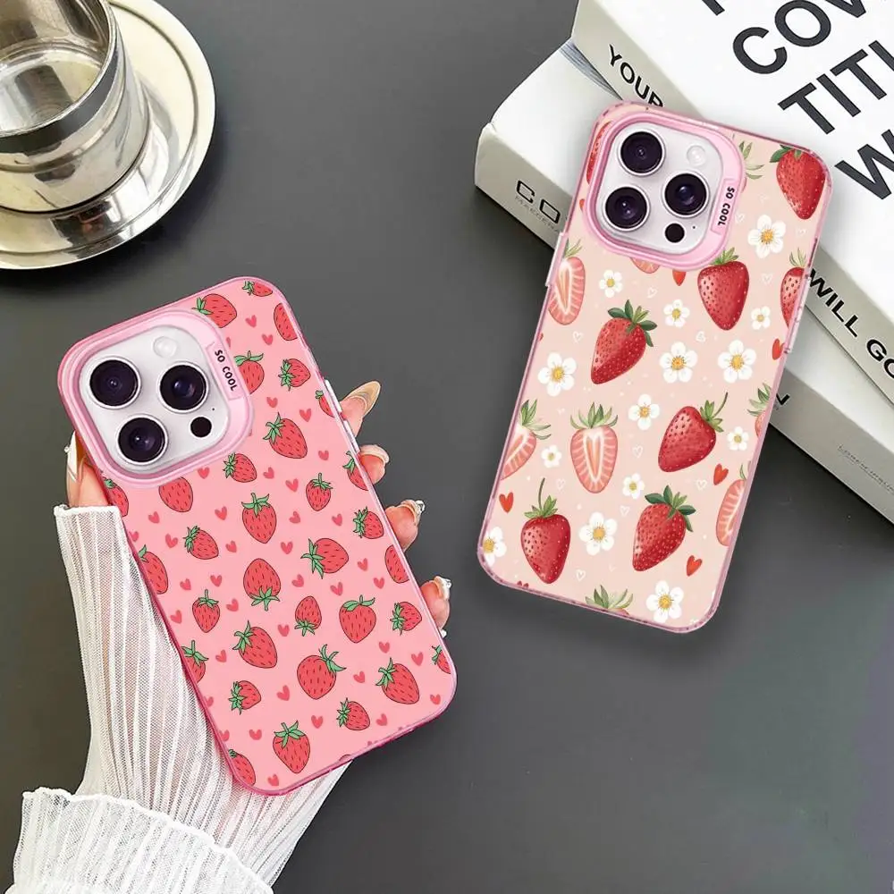 

Red Strawberries All Over tThe Screen Phone Case For iPhone 16,15,14,13,12,11,Mini,Pro,MAX Pink Matte Shockproof Cover