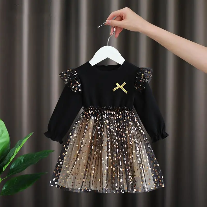 

Ruched Deisgn Spring Summer Autumn Girls Clothes Princess Dress Sweet Cute Ball Gown Bling Star Tulle Children Dresses GY02194