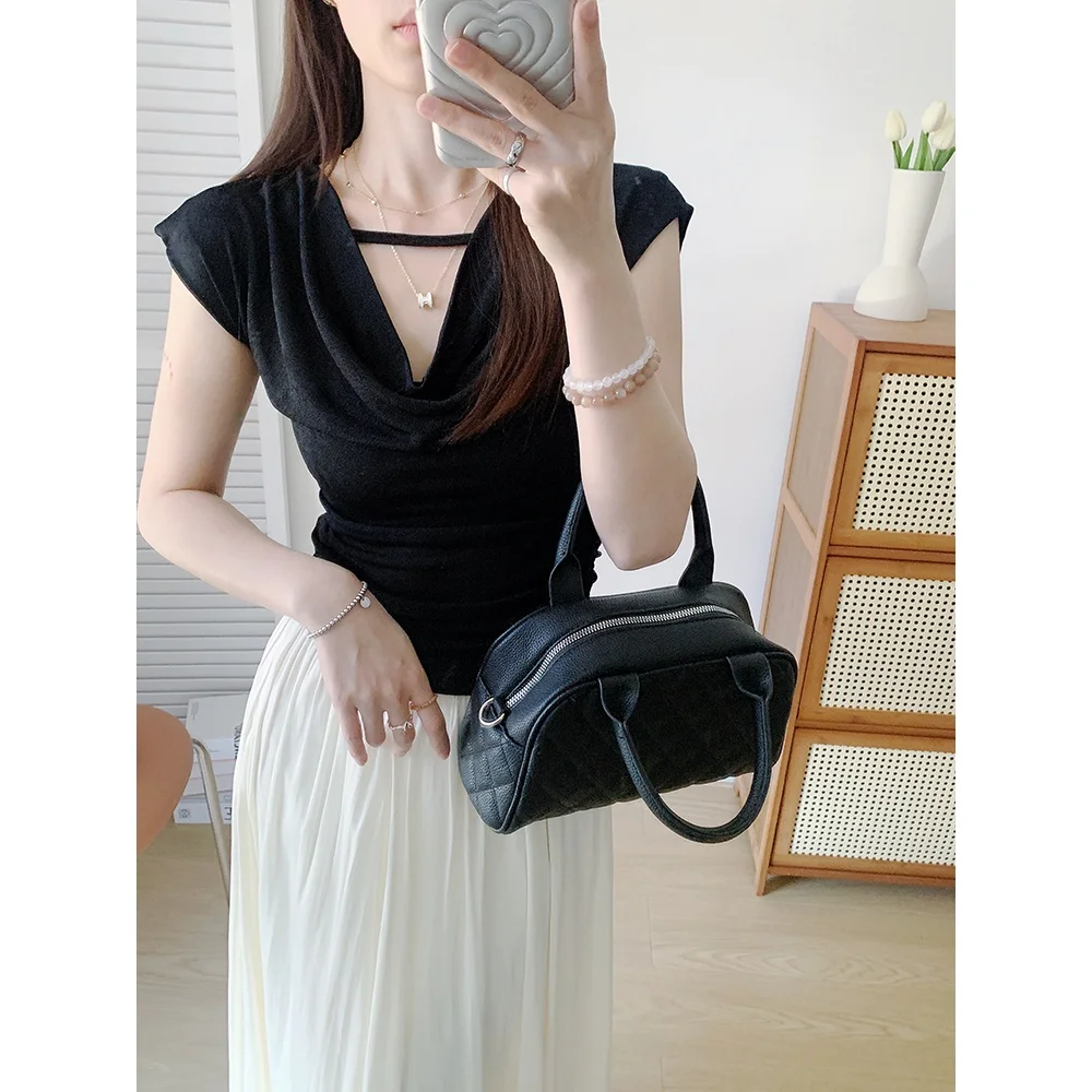 

Женская летняя футболка Bla UVPU с V-образным вырезом, из других материалов, 100% хлопок, повседневный стиль, топ AJ Sle Ele