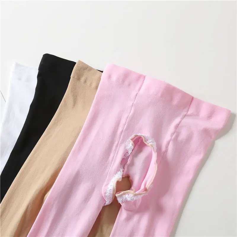 Women High Waist Crotchless Elastic Tights Women Anti Hook Cute Open Crotch Hollow Out Stockings for Sex Sexy Lingerie 120D