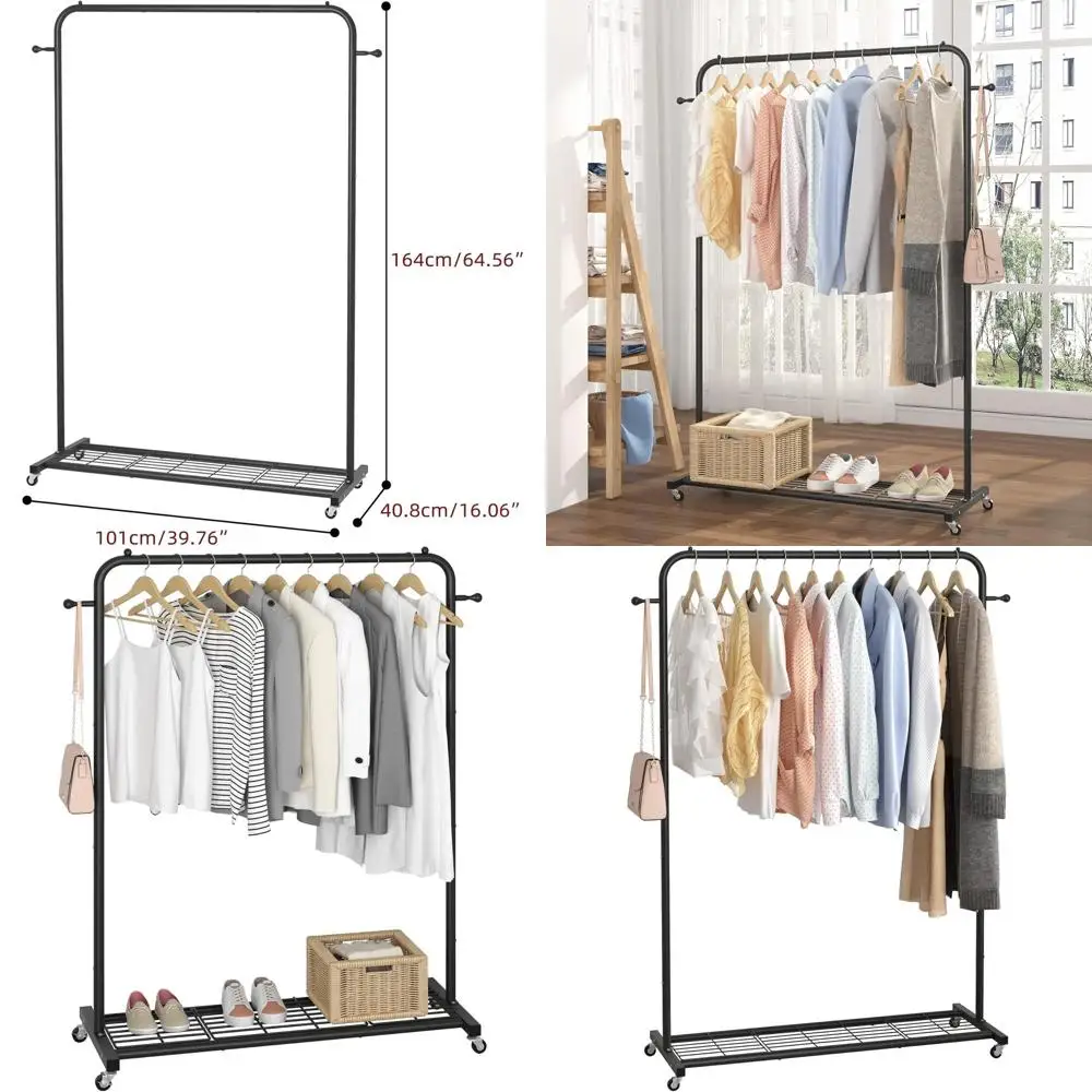 

Portable Rolling Mesh Clothing Rack with Metal Frame, 39.76L x 16W x 64.56H, Black