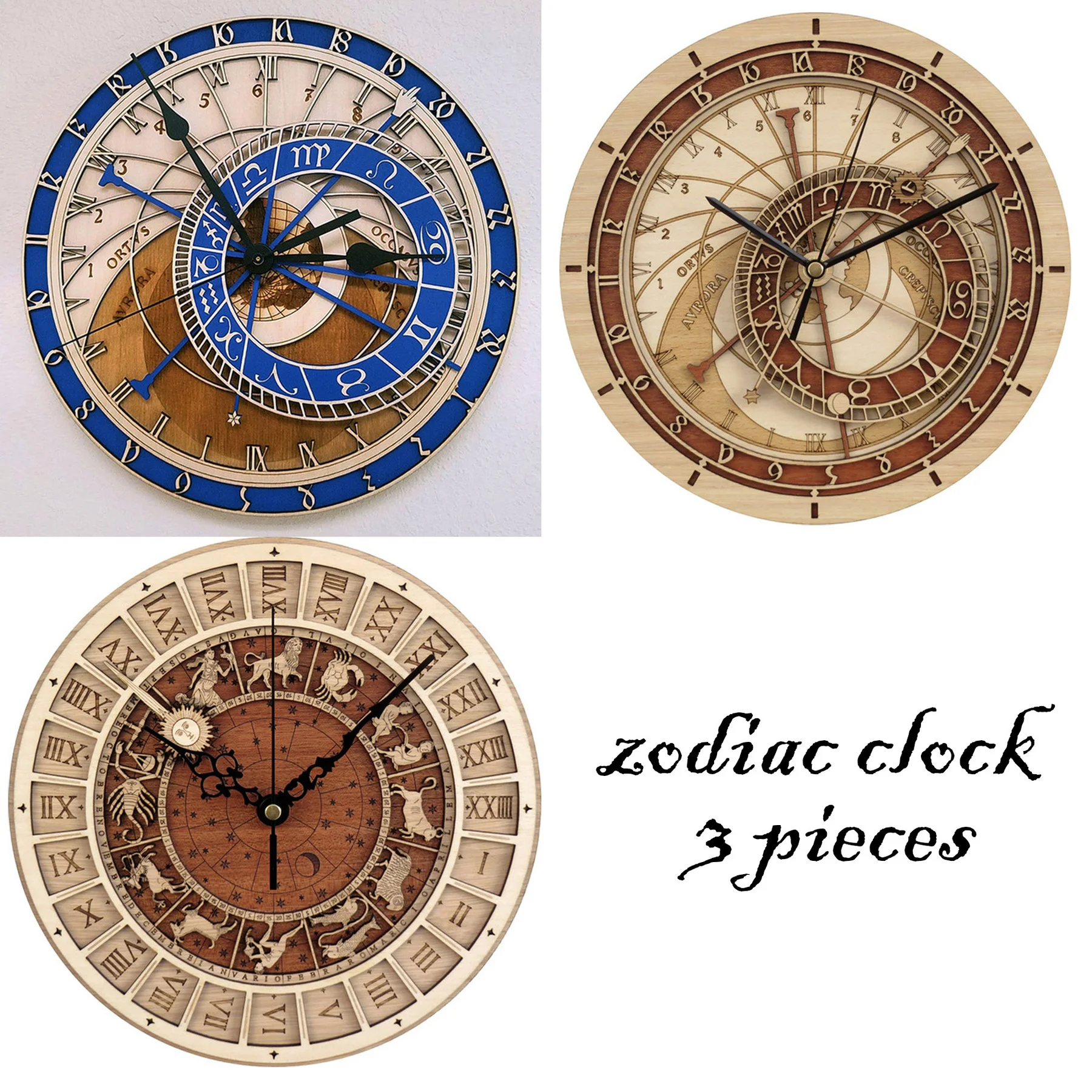 Zodiac Sign Wooden Clock Retro Astronomy Quartz Clock Constellations Art Deco Exquisite Home Living Room Wall Decoration