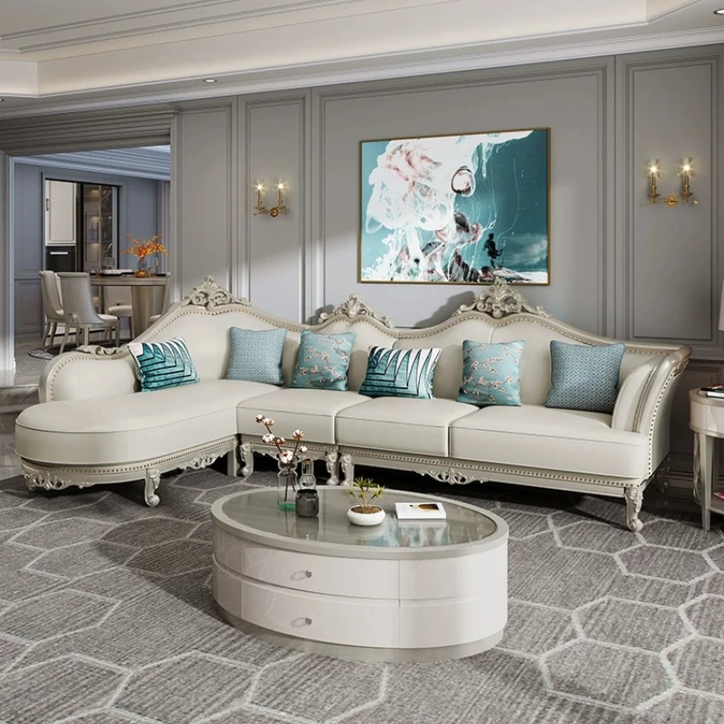 American Corner Sofa Light Luxury European Genuine Leather L-shaped Couch Living Room Sofas And Seating Couch Home Furniture