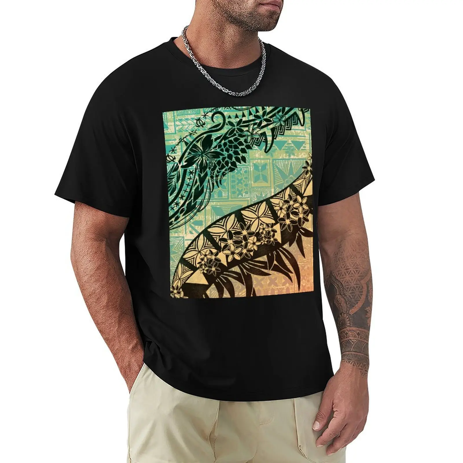 Vintage Samoan Old Teal Tapa Threads T-Shirt Light Athletic Short Sleeve Tee Shirt