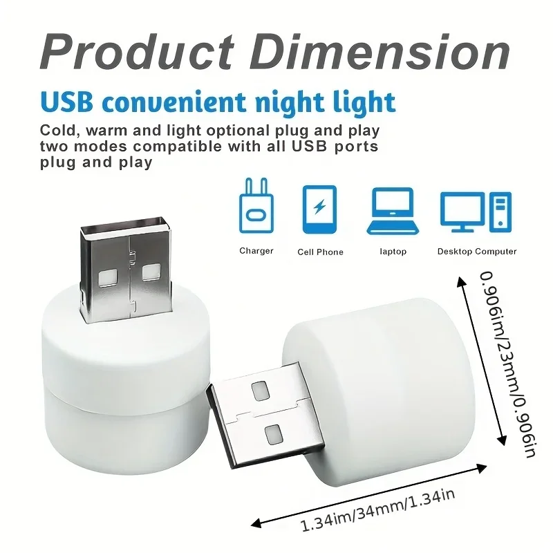 Mini USB Night Light,Portable LED Lamp,Plug-in Warm White Cool Light,Ambient Mood Lighting,Decorative for Bedroom,Christmas Gift