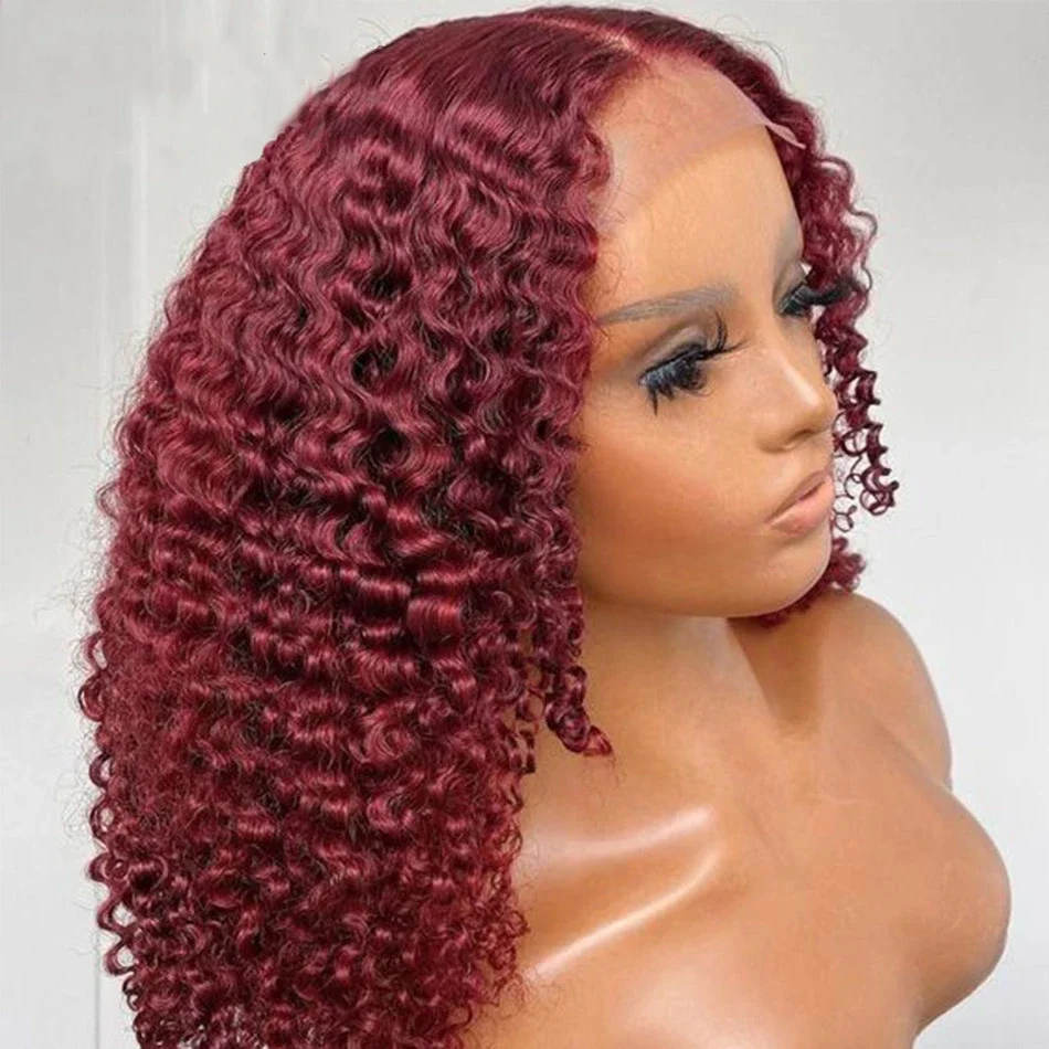 Cosdelu 99J 12 16 Inch Short Bob Burgundy 13X6 Deep Wave Lace Front Wig 220 Density 13X4 HD Lace Frontal Human Hair For Women