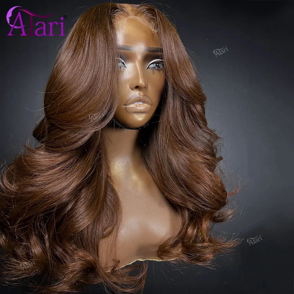 

13x6 Lace Frontal Brown Body Wave Wig Pre Plucked Transparent 13x4 Lace Front Straight Deep Chestnut Human Hair Wigs for Women