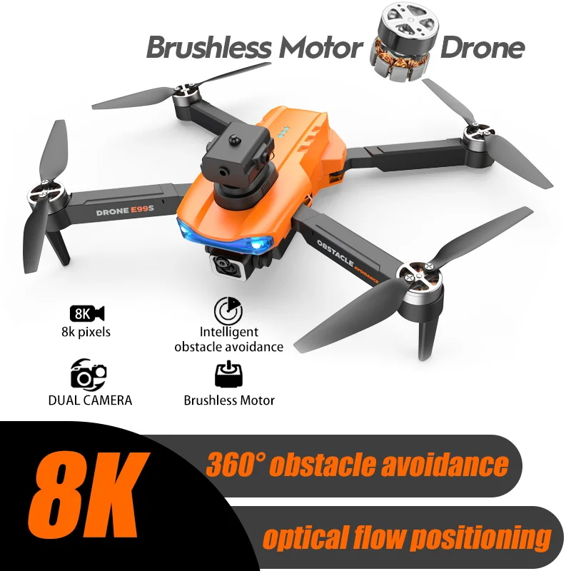 E99S Drone With 8K Professional Camera Intelligent Obstacle Avoidance Brushless Motor Optical Flow Positioning RC HD Camera Dron