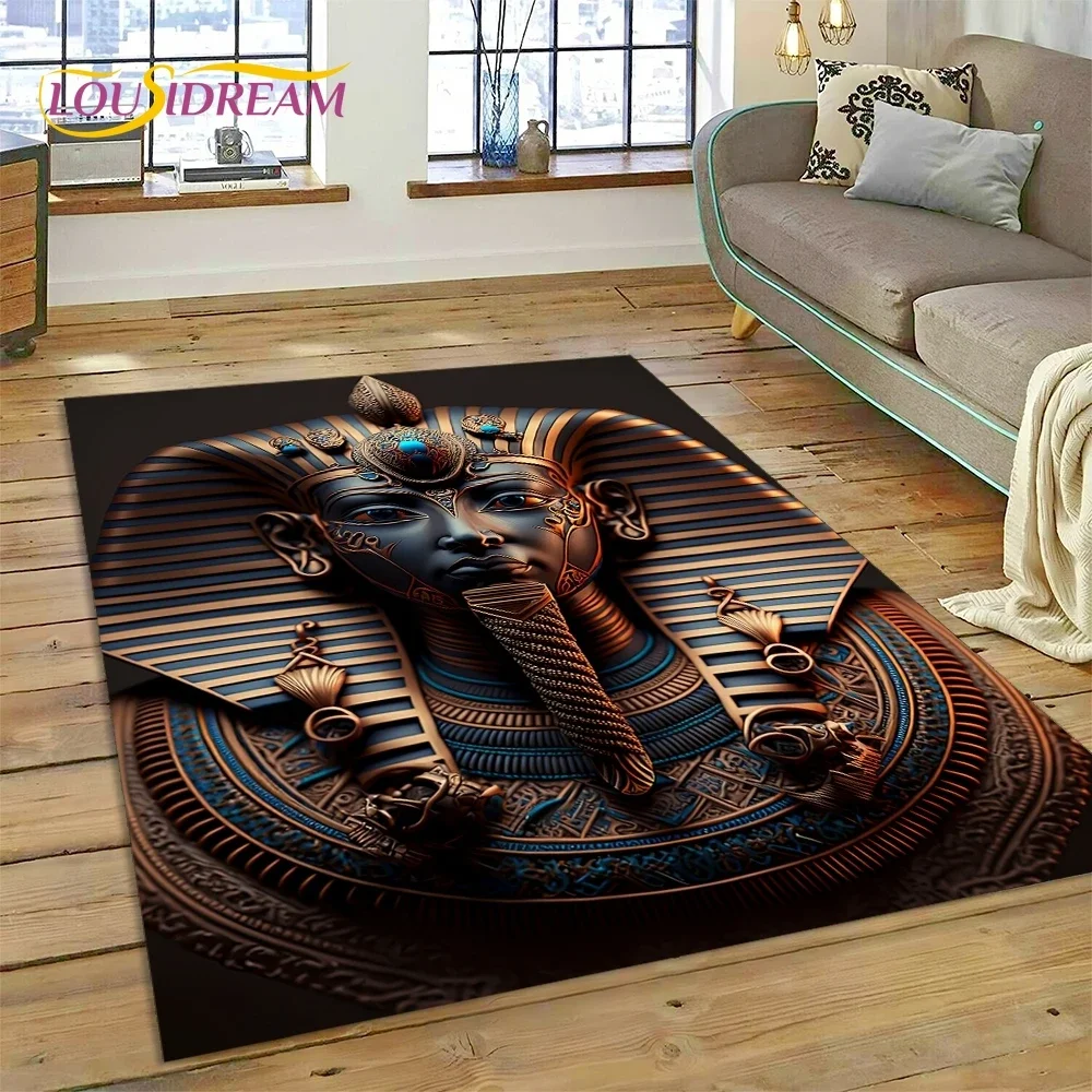 Pharaoh Hieroglyphic Egyptian Mythology Carpet Rug for Bedroom Living Room Home Sofa Decoration,Children Large Decor Floor Mat