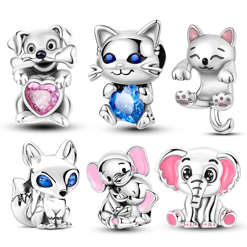 925 Silver Cute Kittens And Puppies Charm Beads Fit Original Charms 3mm Silver Bracelet DIY Fine Jewelry For Women Gift Hot Sale
