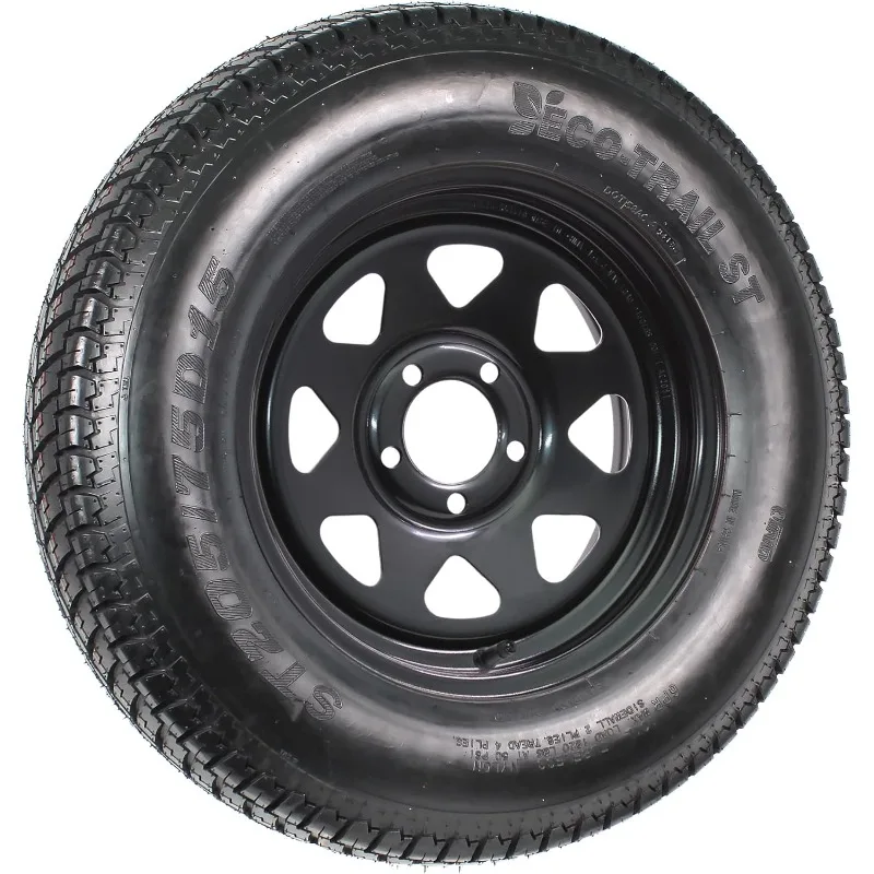 2個パック トレーラータイヤリム ST205/75D15 15インチ ロードレンジC 5穴 ブラックスポークホイール