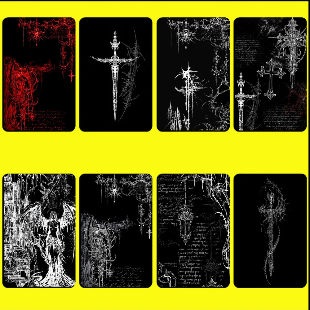 

Gothic Cyber Sigil Cross Stickers Debit Bank Credit Cards Metro Bus Pass Stickers Decoration Cover Waterproof 4PCS Card Skin