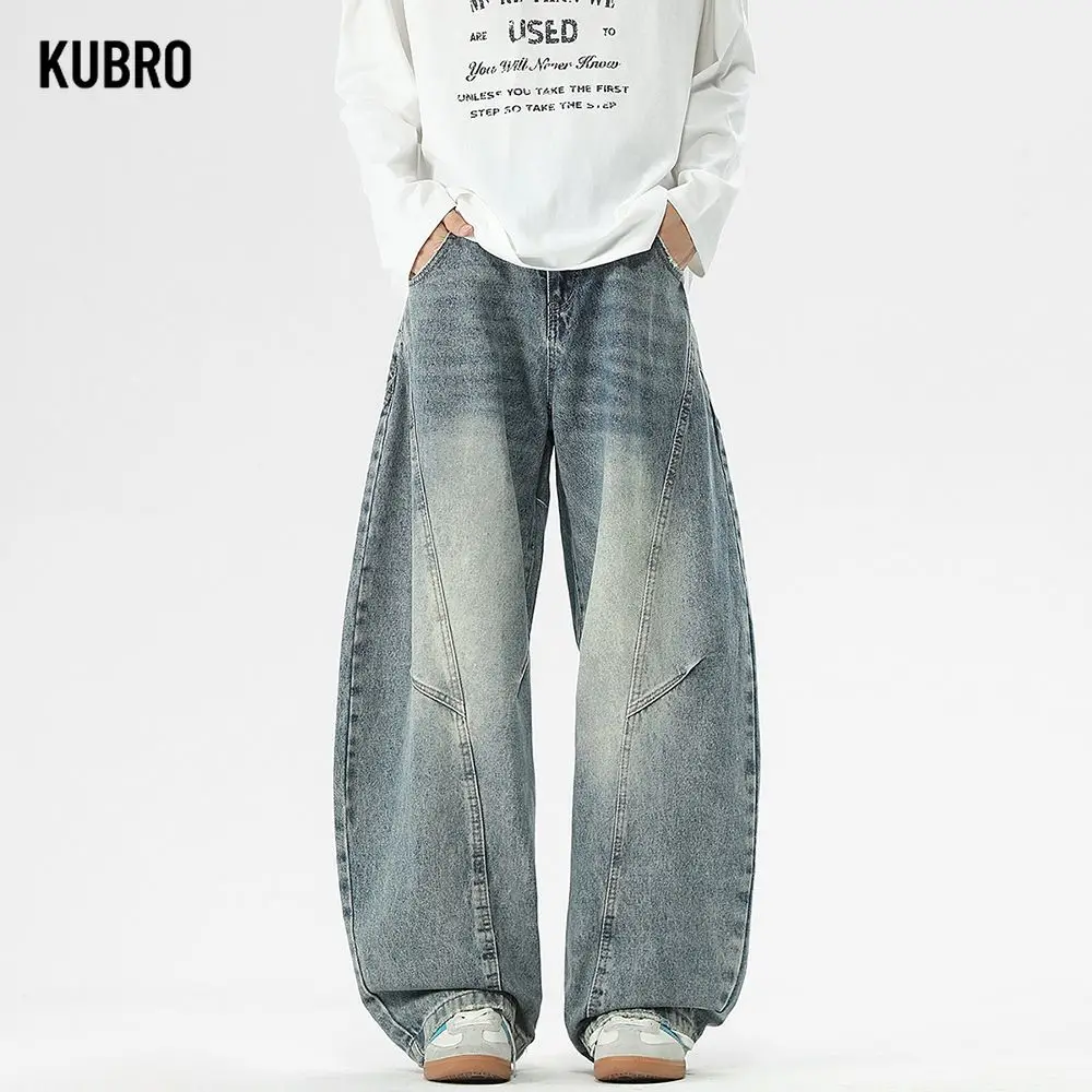 

Синие мужские и женские джинсы в американском стиле ретро, свободные изогнутые джинсы большого размера, уличная одежда, модные брендовые джинсы скинни, джинсы для мужчин