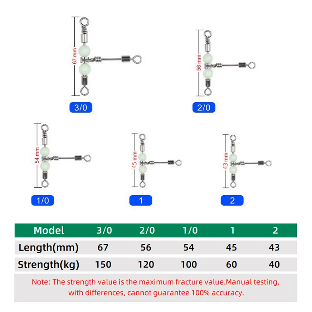Giratorios 3 vías con cuentas luminosas – Acero inoxidable para pesca - imagen 5