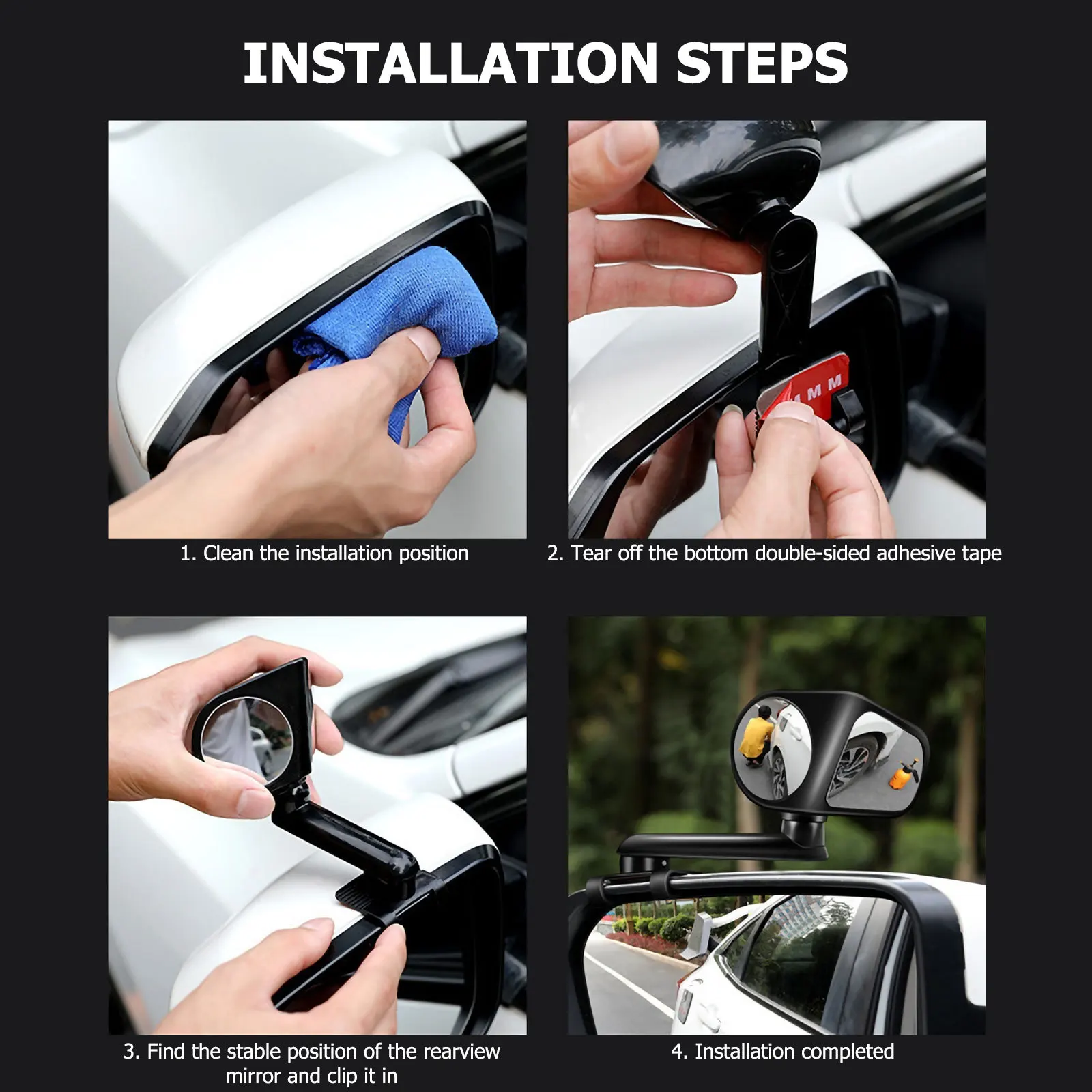 

Car Rearview Mirror Auto Auxiliary Lens Enhanced Design Easy Install Driving Safety