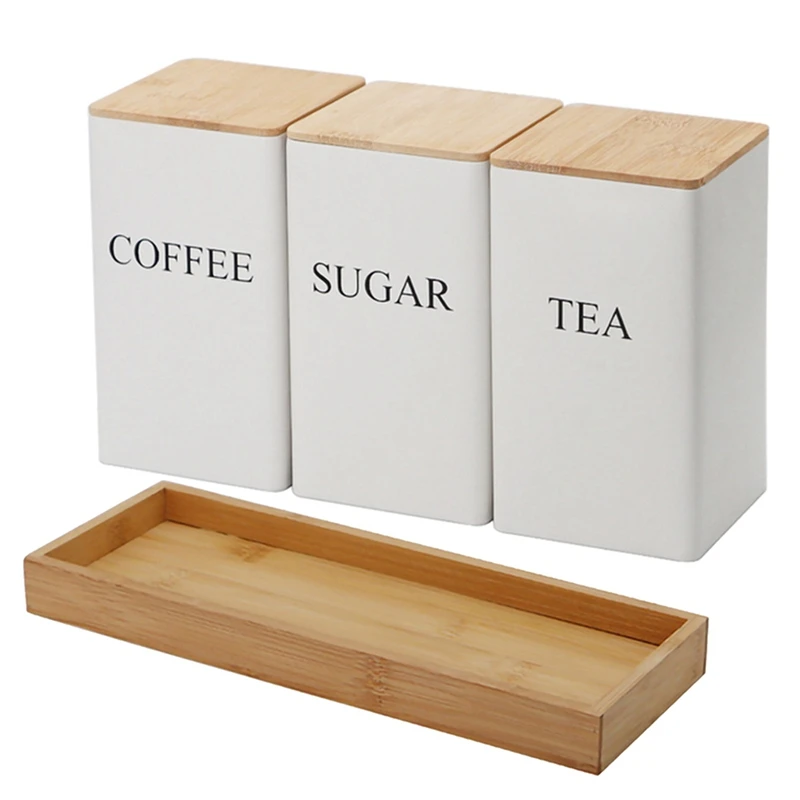 Kitchen Storage Box With Lid, Metal Tea Coffee Sugar Storage Jar, Countertop Food Container Box, Tea Jar Snack Jar