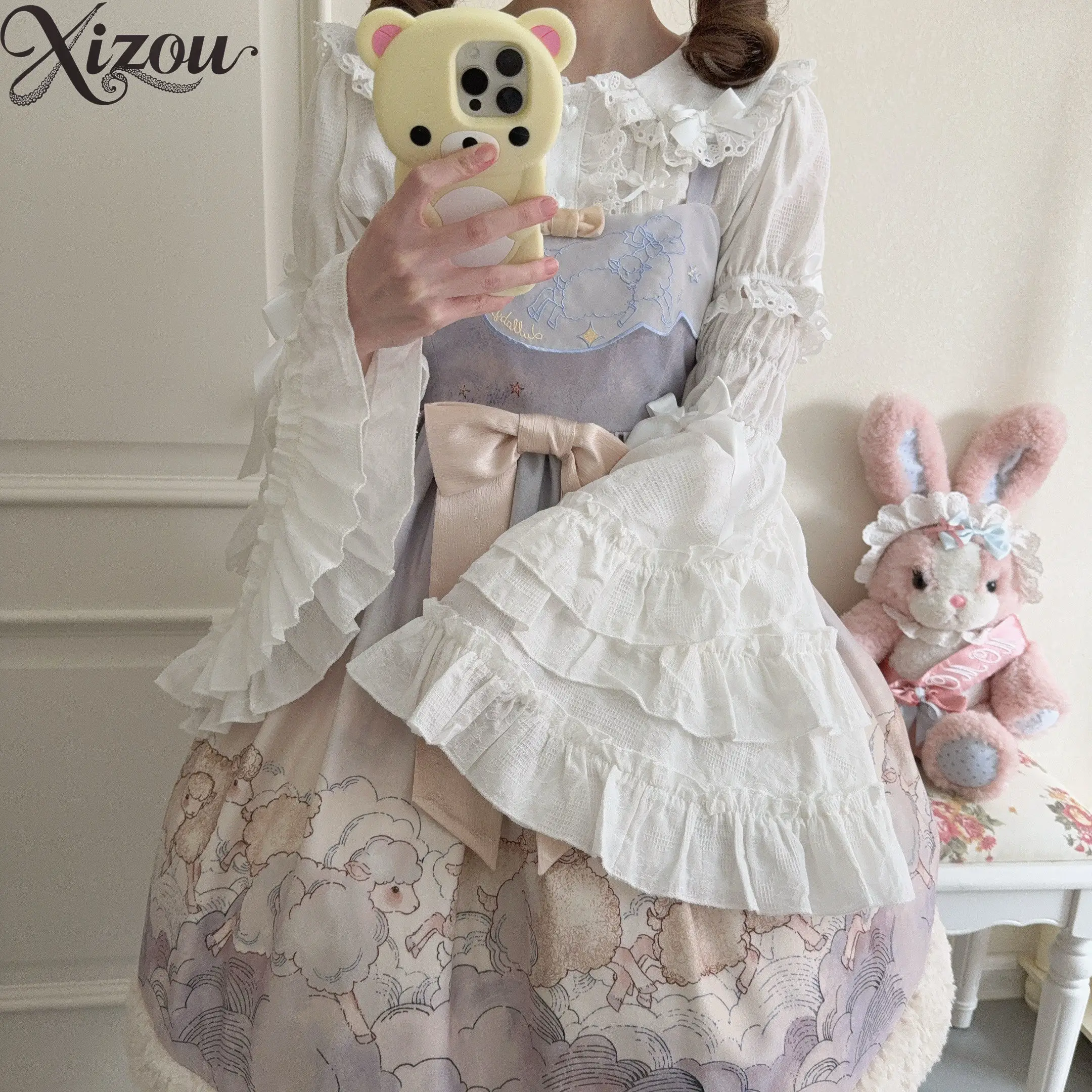 Chemises Lolita col de poupée à nœud Blusas Femininas chemise à manches longues à manches courtes couleur unie mode femmes hauts été