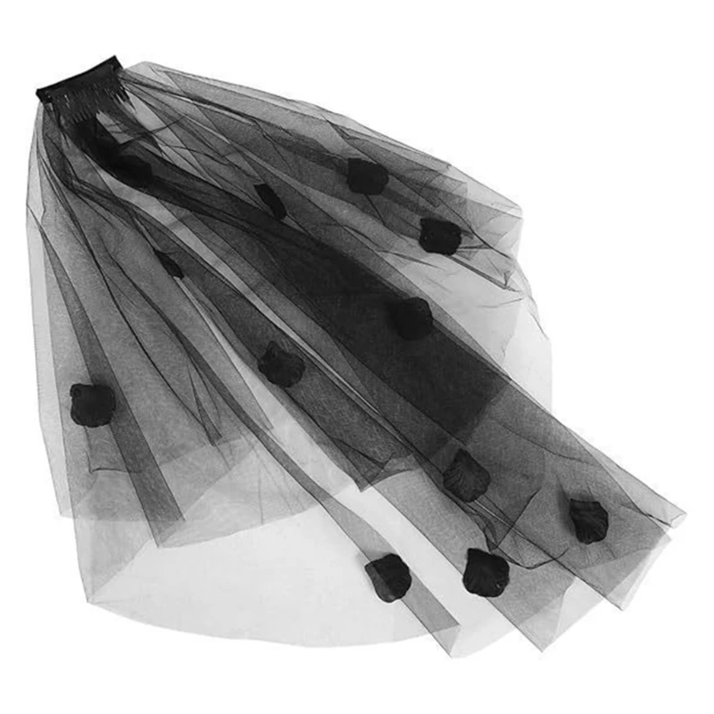 Fashionable Tulle Headpiece with 3D Petals Bachelorette Party Veils Adjustable for Weddings and Stage Performances