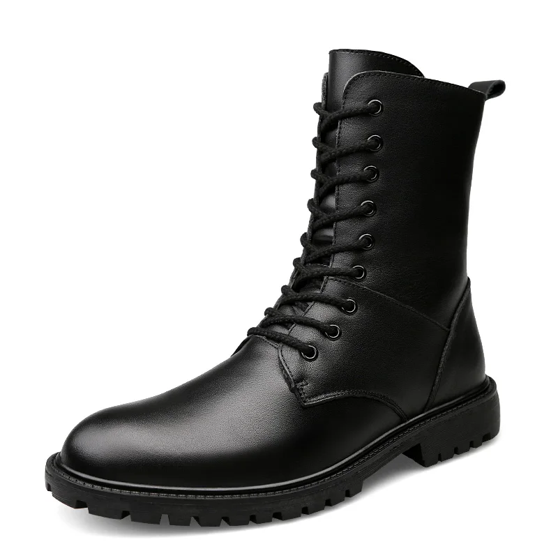 

Men's boots Autumn and Winter plus size casual leather boots Fashion high top versatile tide boots Outdoor anti slip cotton shoe