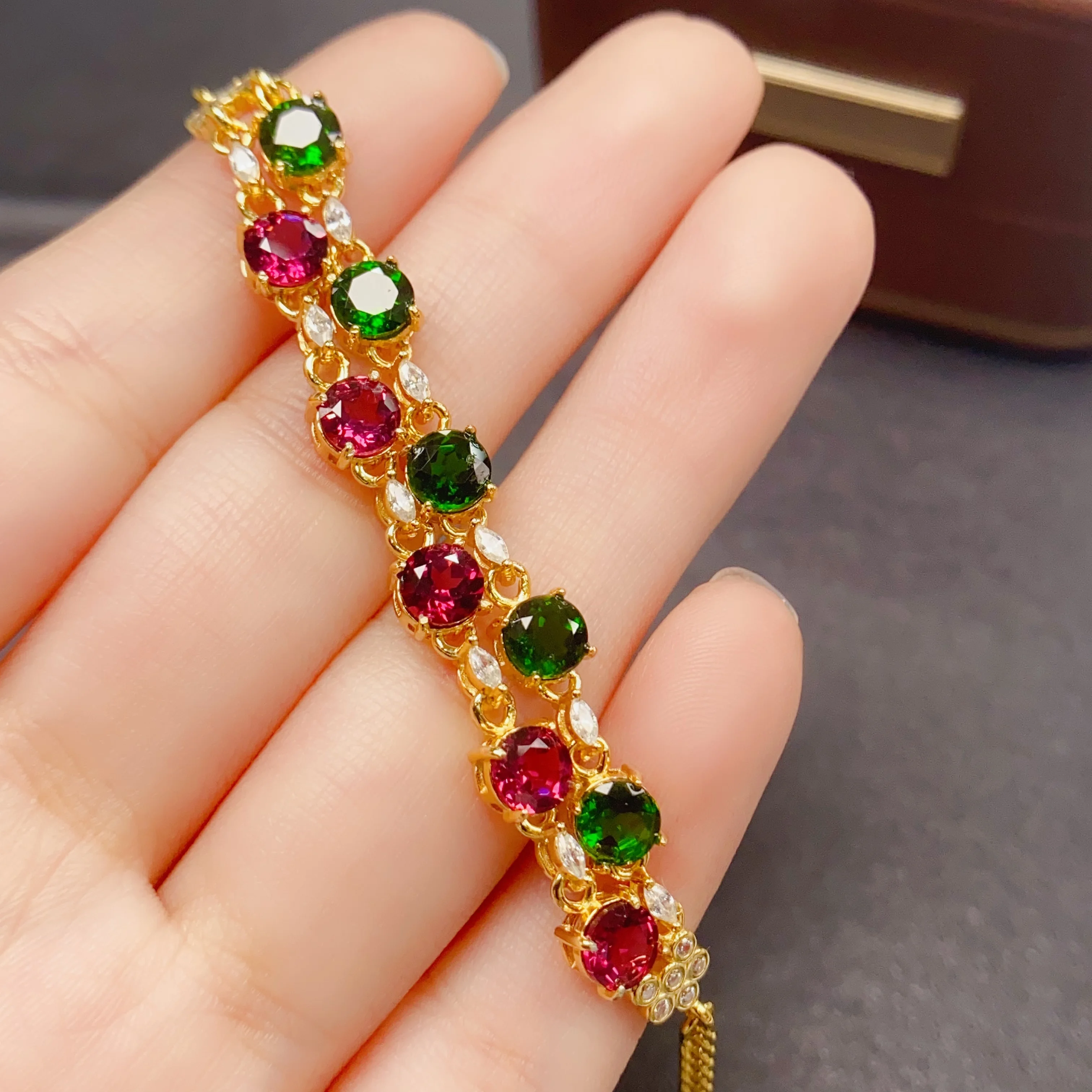 5mm Natural Diopside Garnet Bracelet S925 Sterling Silver Certificate Fine Fashion Design Charm Weddings Jewelry for Women