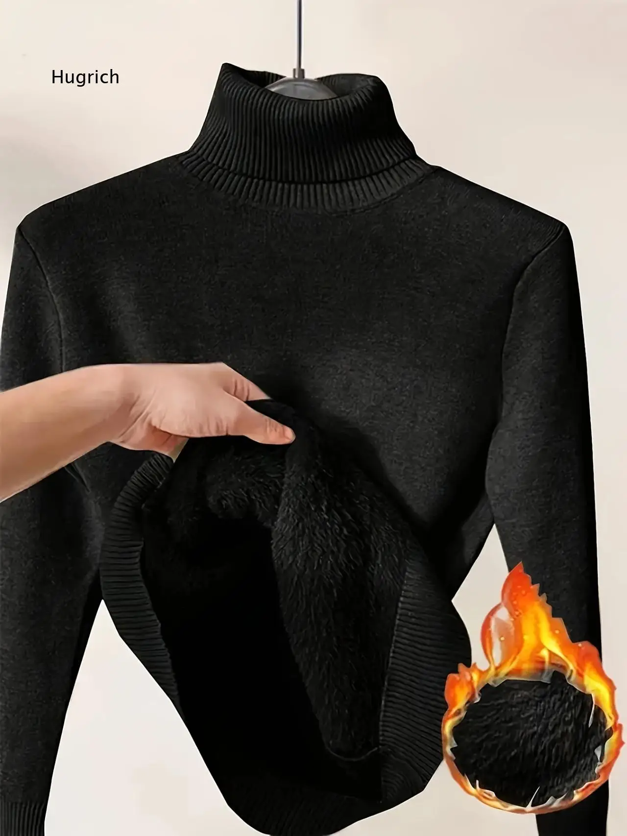 Women High Neck Fleece Lined Knit Sweater Thickened Warm Pullover Soft Integrated Fabric Base Garment For Cold Weather Daily La