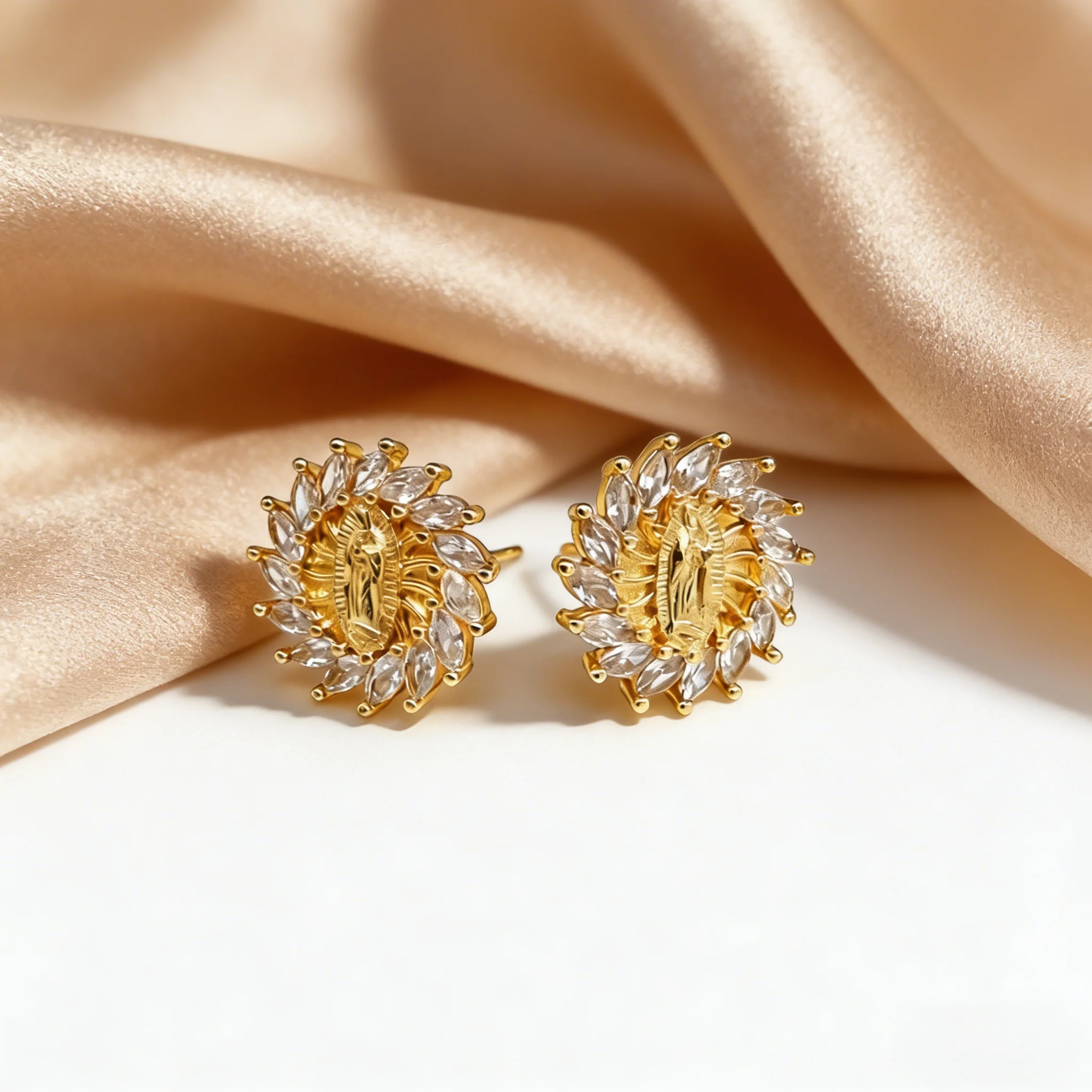 Pendientes clásicos de cobre en tono dorado con diseño de Virgen María para mujer, joyería religiosa de fe cristiana, accesorios para las orejas ideales