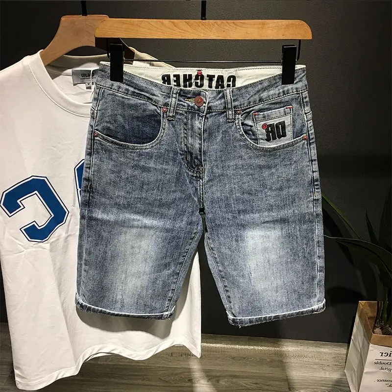 Korean Luxury Clothing 2024 Summer Cowboy Casual Denim Knee Length Shorts Men Washed Designer Boyfriend Short Jeans Trousers