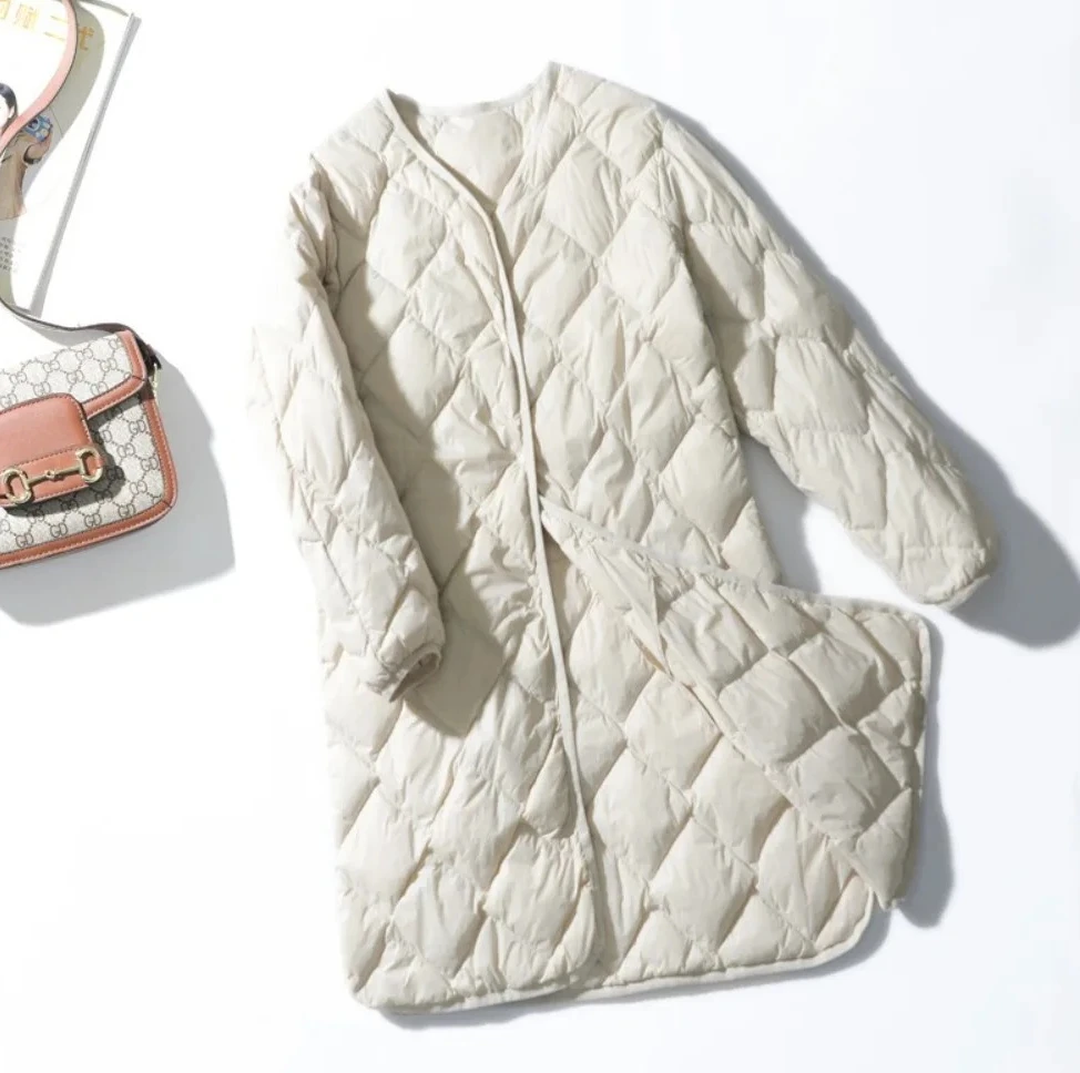 Parka fine et chaude à col rond pour femme, vêtement d'extérieur à la mode, longue, Ultra légère, manteau en duvet de canard blanc, nouvelle collection hiver 90%