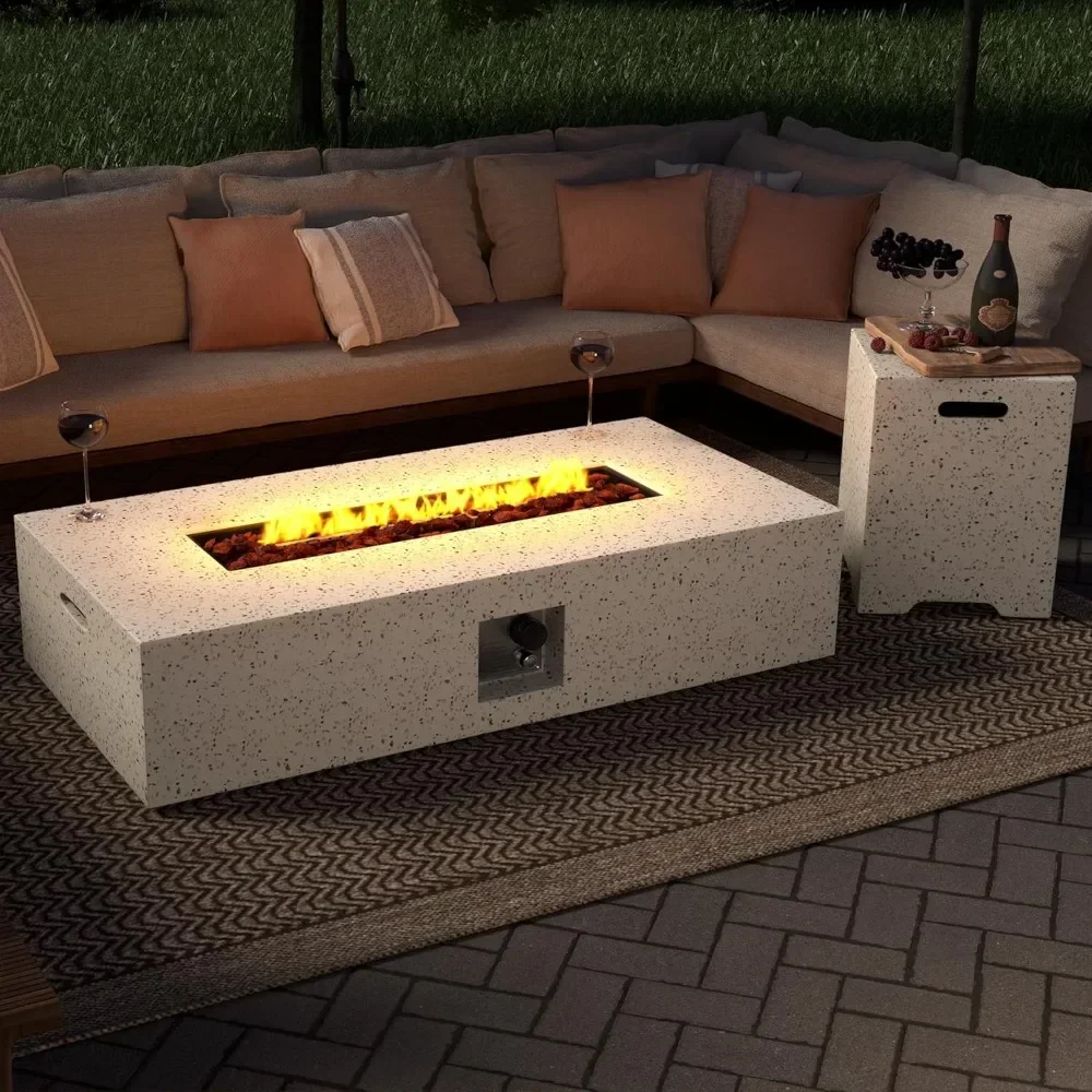 56 Inch Propane Burning Fire Pit，50,000 BTU Fire Pit W Gas Tank Cover Table, Waterproof Cover，Patio Fire Table