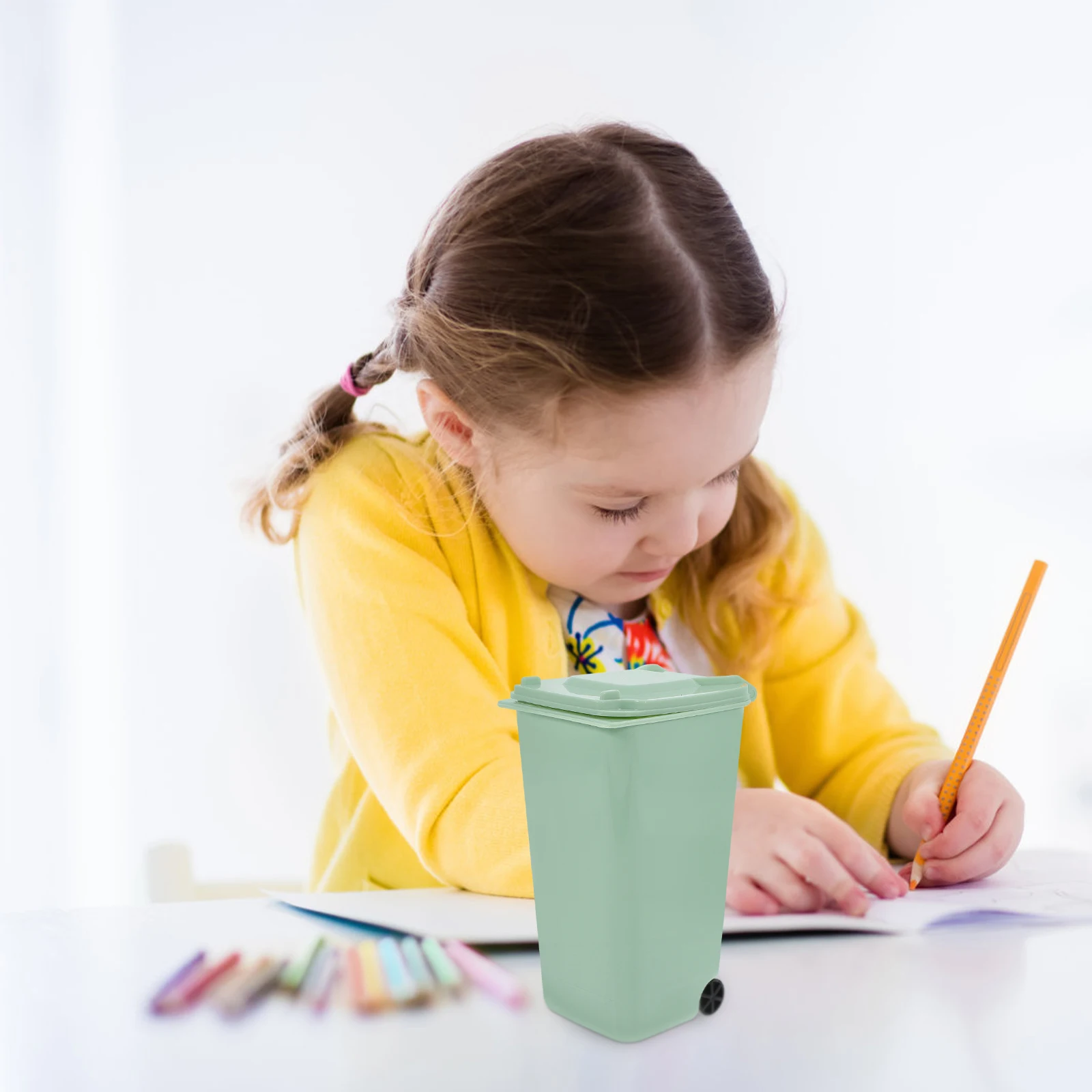 Pen Holder with Cover Mini Desk Trash Can Countertop Garbage Table Desktop Little Pp