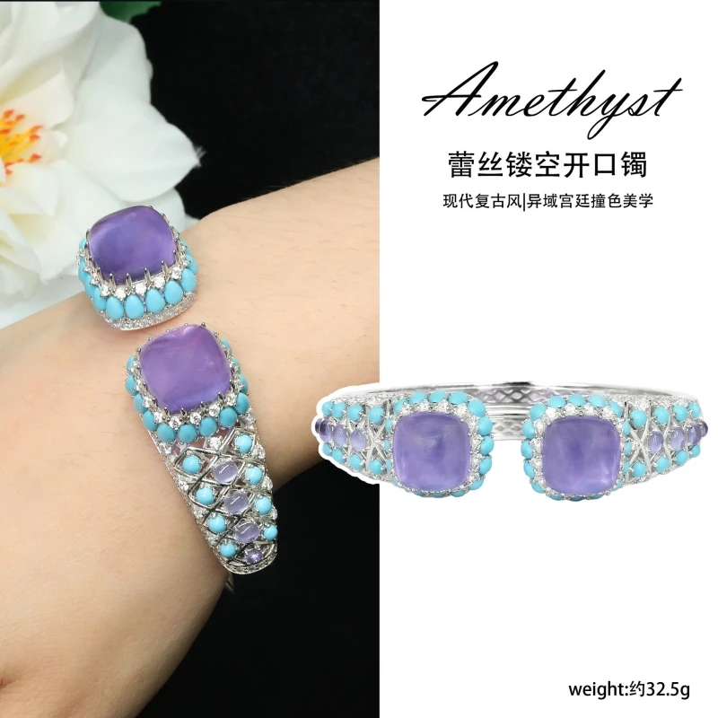 Cameo Agate Bangle Luxury Silver 925 Fine Jewelry For Women High Quality Jade Designer Famous Brand Bracelets Zircon Open Bangle