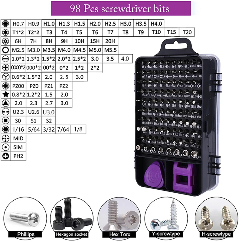 Juego de destornilladores 115 en 1, Mini destornillador de precisión, multiordenador, PC, teléfono móvil, reparación de dispositivos aislados, Kit