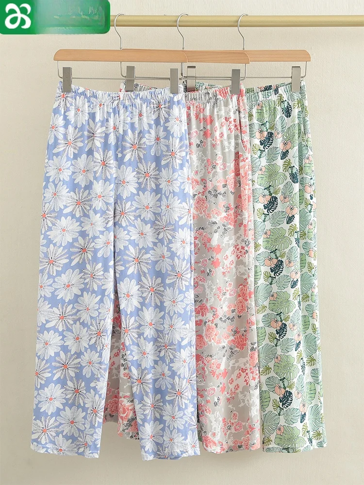 

Pure Cotton Loose Fit Home Pants for Women Summer Breathable Comfortable andmother Sle Long Pants High Waist Knitted Fabric
