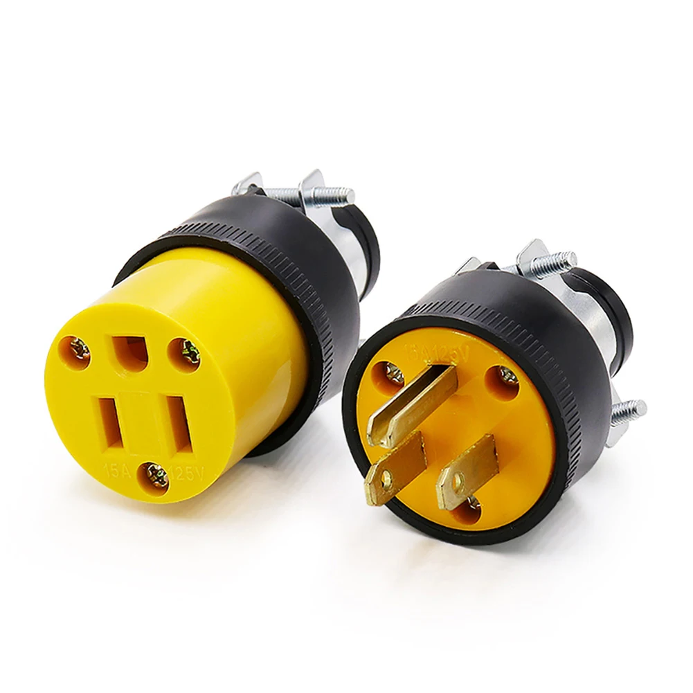 1 Male & 1 Female Replacement Electrical Ends 3 Prong for Power Tools and Appliances Rated 125V/15A Heavy Duty Rubber Cover