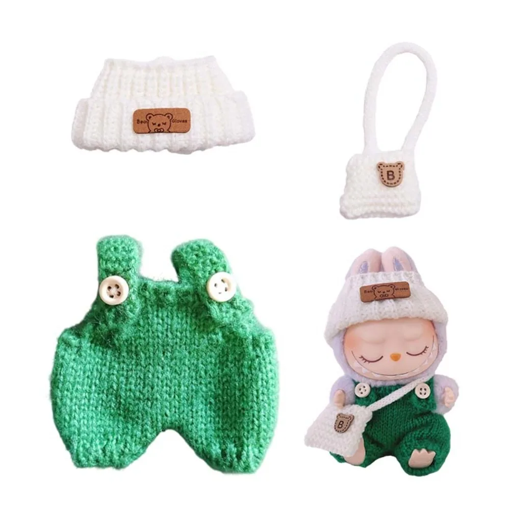 Para 15-17cm labubu boneca acessórios roupa roupas urso etiqueta chapéu amor camisola conjunto bonito decoração pequenas roupas brinquedo coletores