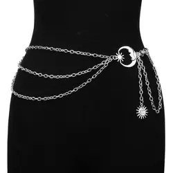 Gold Silver Punk Thin Waist Chain Ladies Metal Hip Hop Sun Moon Star Waistbands Vintage Womans Chain Belt