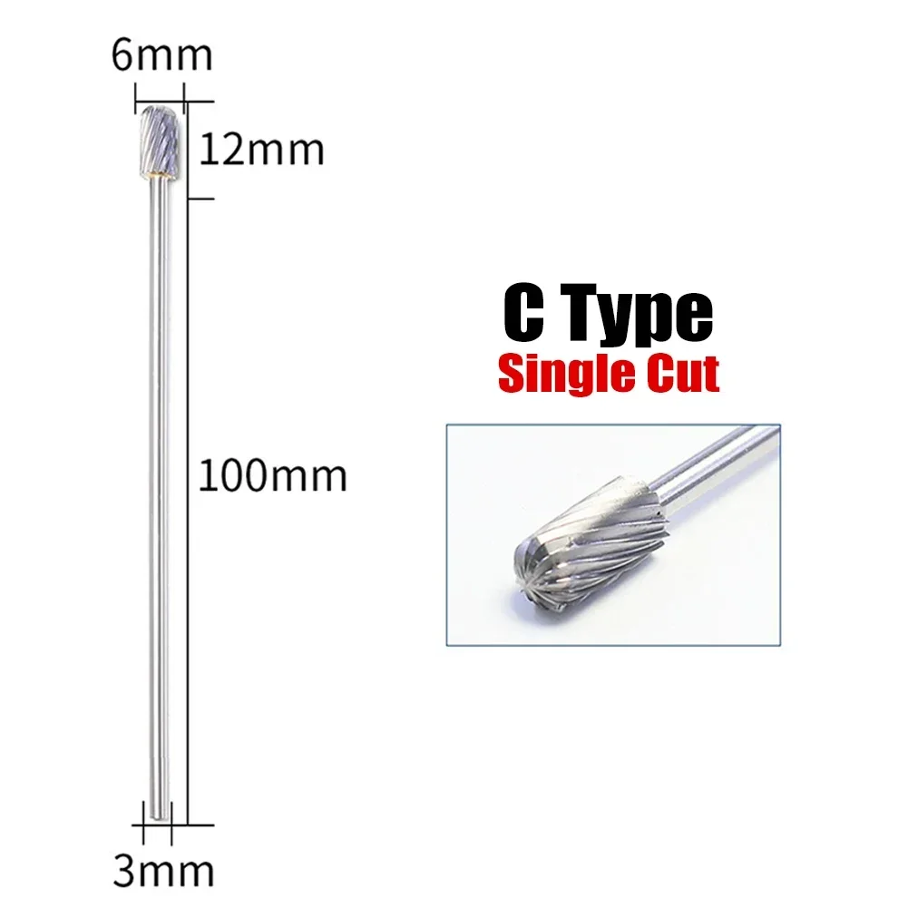 3*6*100mm Rotary Files Burr Tungsten Carbide Engraving Milling Cutter Single Cut Grinding Head For Metal Derusting Deburring