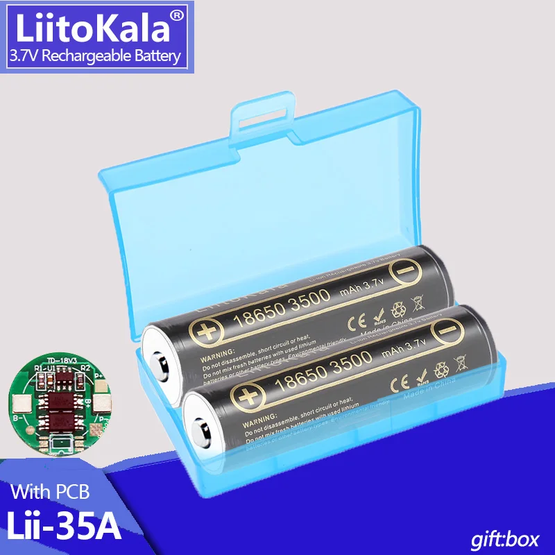 1-16PCS LiitoKala Lii-35A with PCB 18650 rechargeable battery 3500mAh high capacity 3.7V pointed light flashlight battery+box