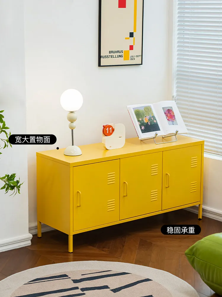 Cream Style Iron Buffet Cabinet, Viral Minimalist TV Stand for Bedroom, Nordic Small Storage Cabinet for Home