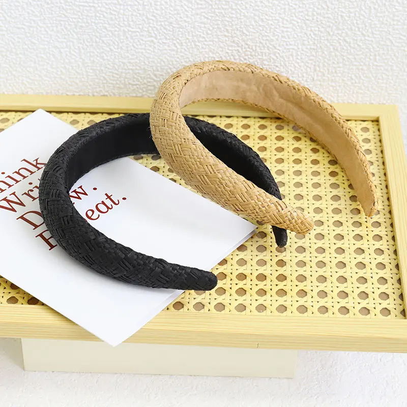 

Soft Padded Raffia Headband Wide Braided Bohemian Style with Sponge Core for Women Beach Party Accessories