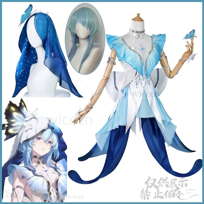 Anime Game Wuthering Waves Cosplay The Shorekeeper Costume Blue Dress Lovely Sexy Lolita Wig Hallowen Christma Play Role Girl