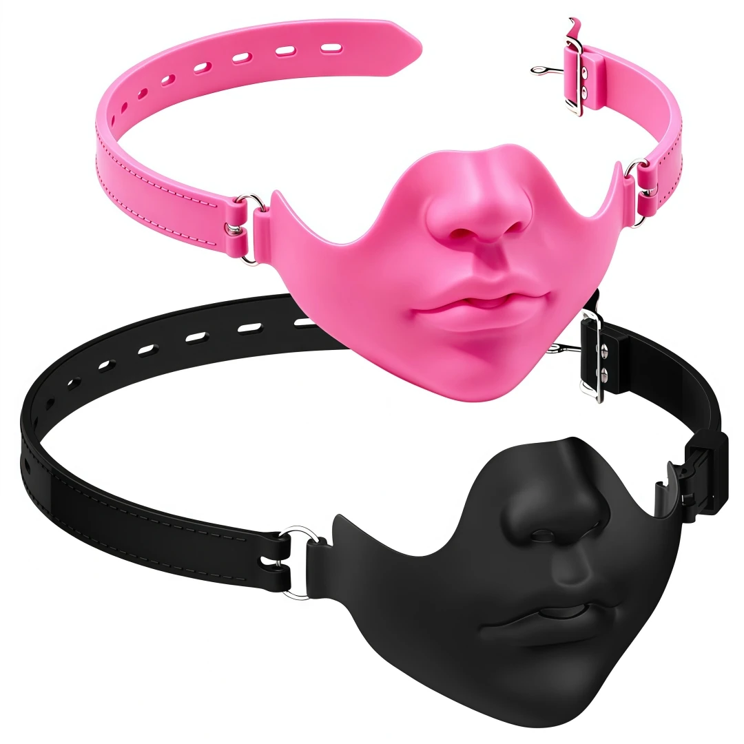 Silicone Half Face Mask Mouth Gag Breathable Oral Plug Adjustable PU Strap Bondage Accessories Washable Couples Role Play Toy