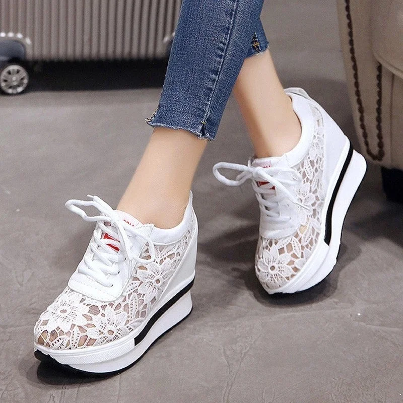 Comemore Platform Women Fashion Sneakers Spring Summer White Women\'s Sports Shoes Casual Wedges Mesh Breathable Woman 2022 New