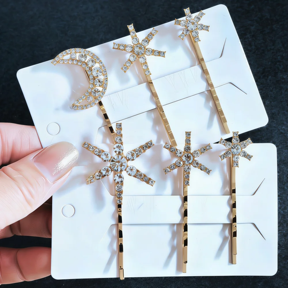 

Набор из 3 заколок для волос с кристаллами, металлические заколки-звездочки для невесты, для женщин и девочек, свадебные аксессуары для волос