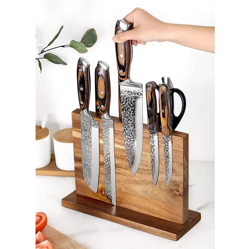 High-quality double-sided solid wood magnetic tool holder with strip kitchen tool storage