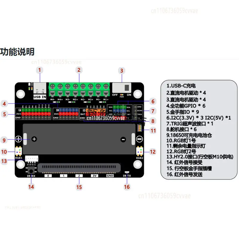 Empty board M10 multi-function expansion onboard motor drive expansion pin rechargeable lithium battery slot
