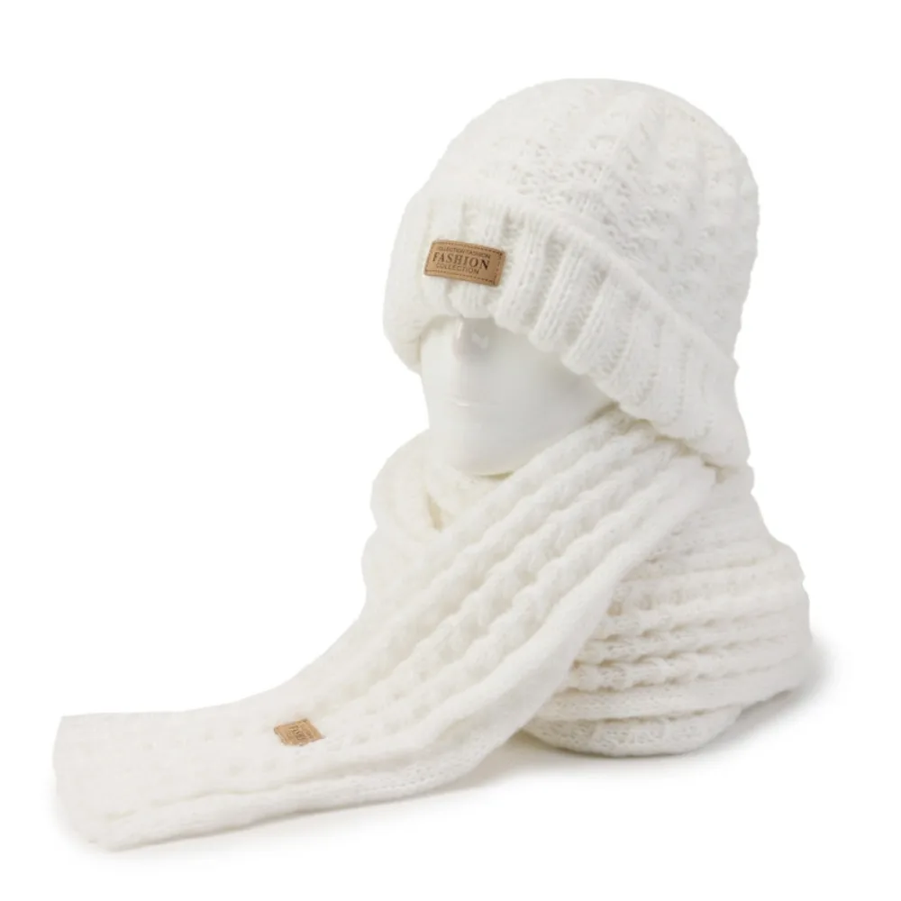 Gorro de punto a prueba de viento para parejas, bufanda de estilo coreano, protector de cuello de felpa, conjunto de gorro suave, Simple y cálido, 2 uds.
